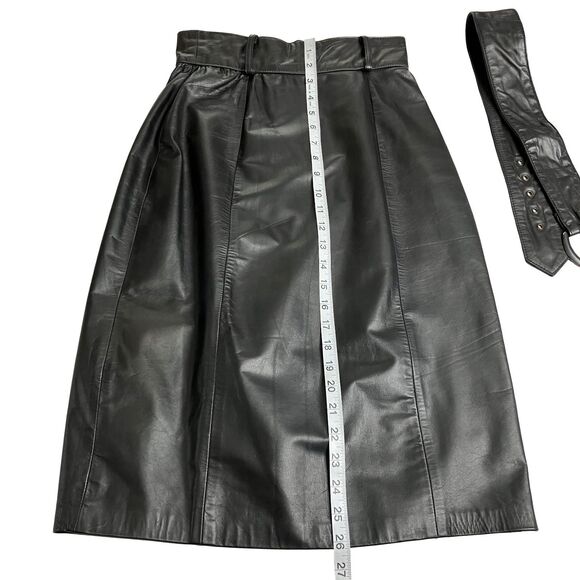 Vintage Laurice Leather Pencil Skirt Womens 5/6 Belted Midi 80s 90s Slit Back - Picture 14 of 16